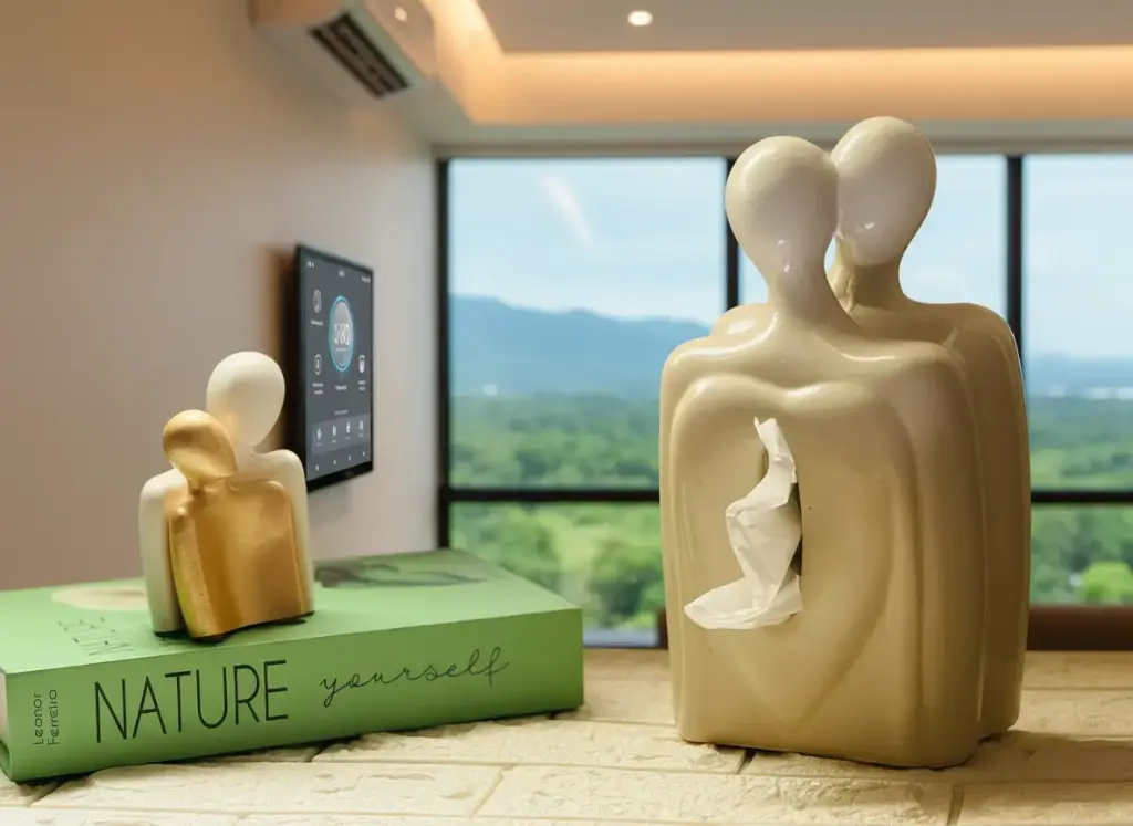 موزع ومنظم مناديل "احتضان الحب" (القطعة الكبيرة)مع تمثال "احتضان ذهبي" (القطعة الصغيرة)