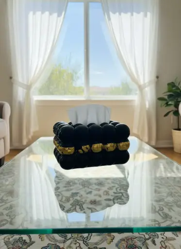 غطاء علبة مناديل "بابلز" الفاخر - أسود لامع بلمسة ذهبية